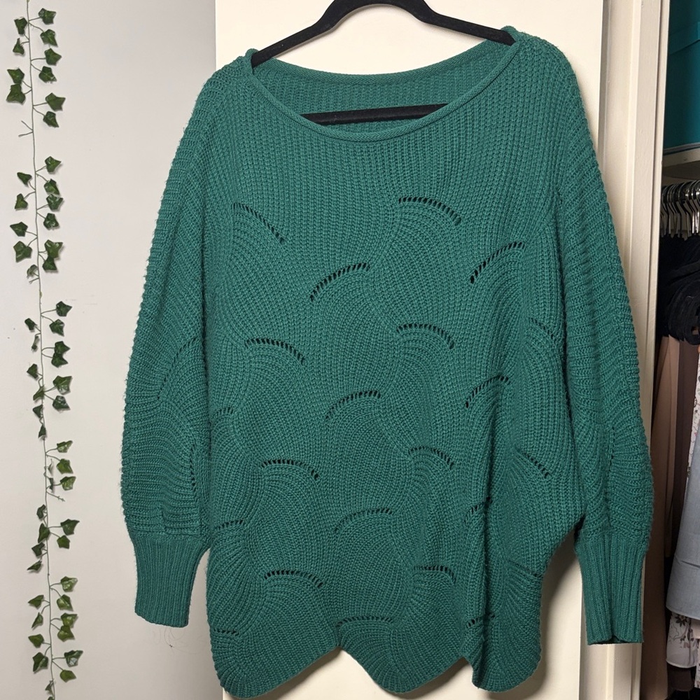 Butterfly sleeve Green Knit Sweater